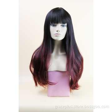 Wholesale synthetic hair wigs ombre natural straight wave machine made with baby hair for women
